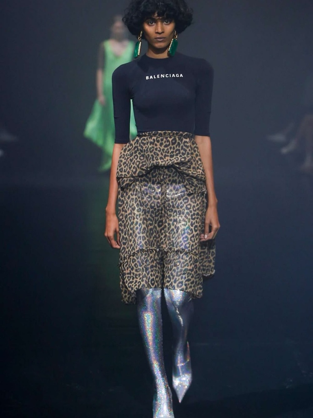 Balenciaga Spring 2018 Runway Animal Print Logo Midi Dress Lycra